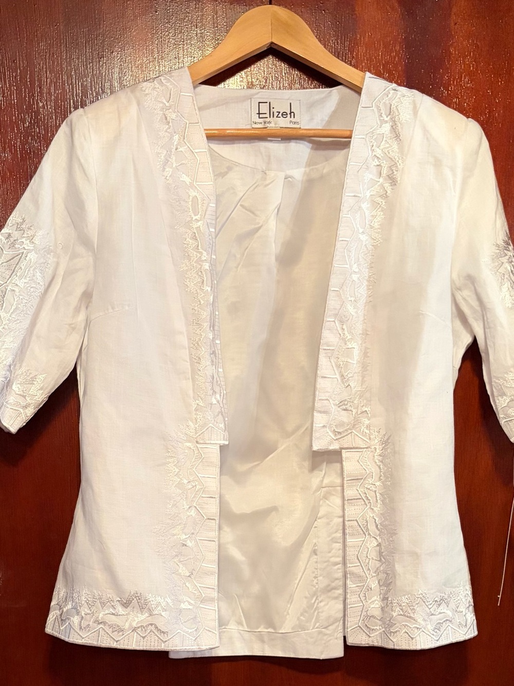 Elizeh White Embroidered Open-Front Women's Blazer